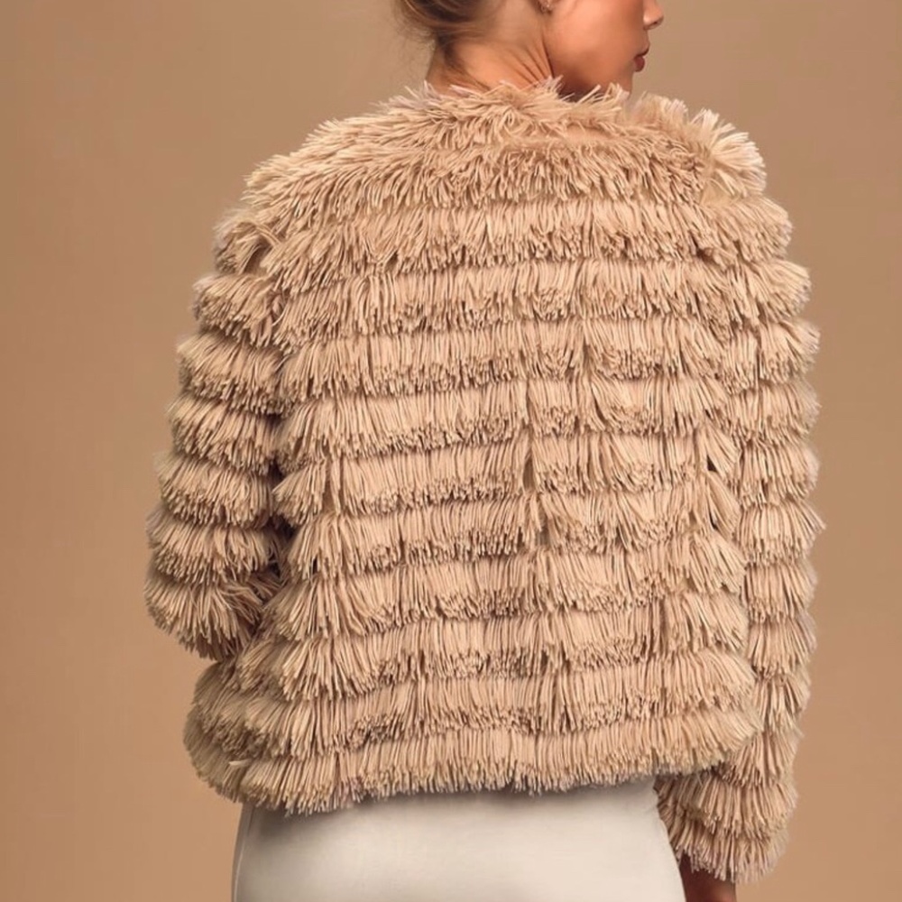 Sage Stylish Tan Fringe Jacket NWT